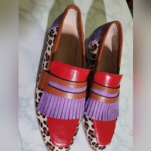 Martha & Louise elegant Women's Multicolor Leopard Print leather Loafers Fringe